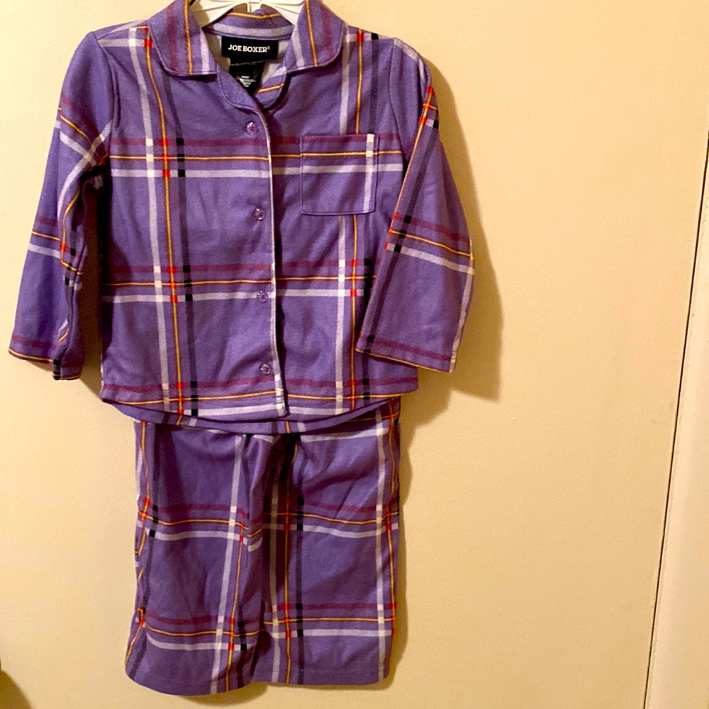 Joe Boxer Girls 2 Piece Purple Plaid Pajamas with Sparkly Buttons